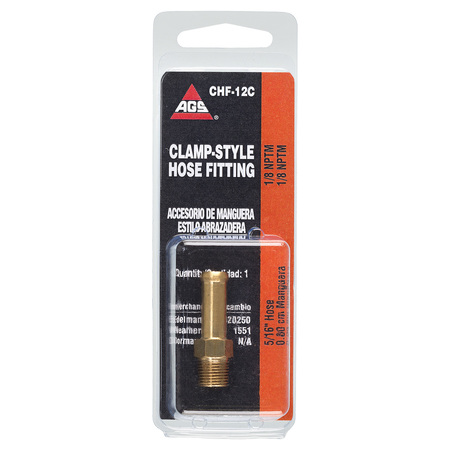 AGS Brass Rigid Male Hose Clamp, 5/16 Hose, Male (1/8-27 NPT), 1/card CHF-12C